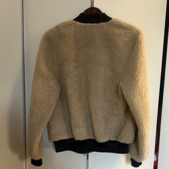 The Kooples Shearling Bomber Faux Fur and Leather Teddy Jacket Size Small - Picture 4 of 5